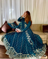 Pretty Blue Georgette Sequence Work Gown